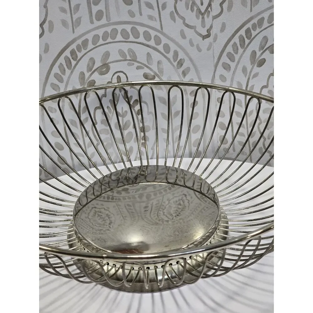 Mid-Century Modern Style Oval Silver Open Loop Wire Fruit Bread Basket Retro MCM